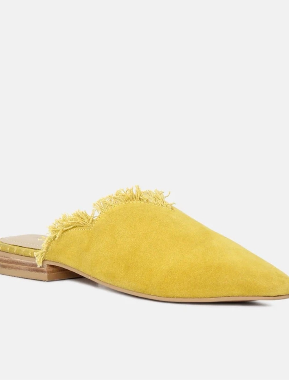 Fringed Yellow Suede Pointed-Toe Mule